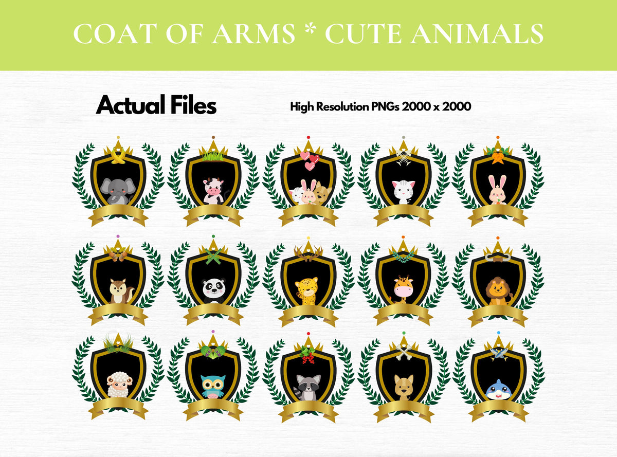 Cute Animal Crest Clipart PNGs – 15 Designs