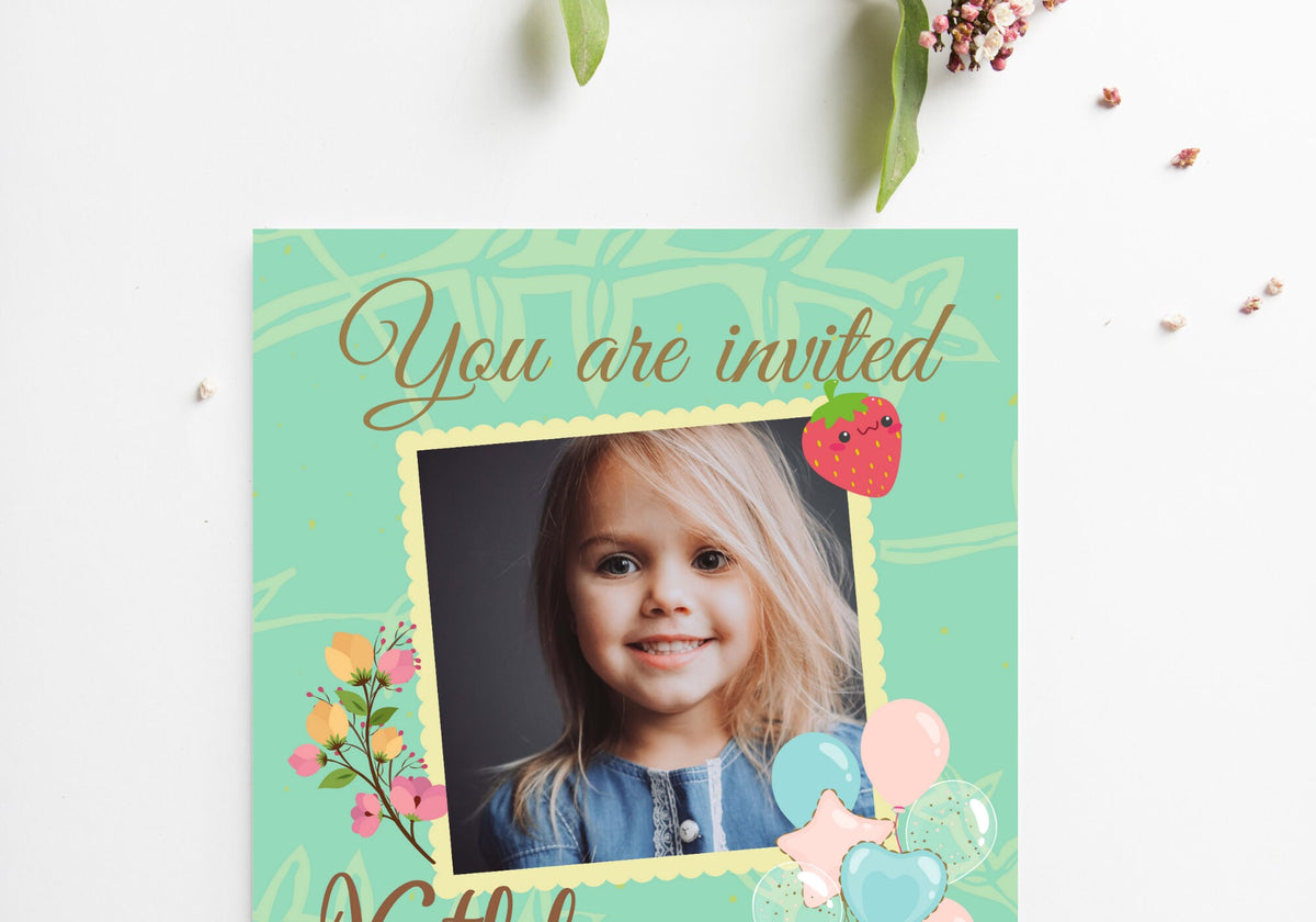 Kids Birthday Party Invitation Template - Toddler, Girls, Kids Digital Invite, Photo Invite, Evite - Balloons