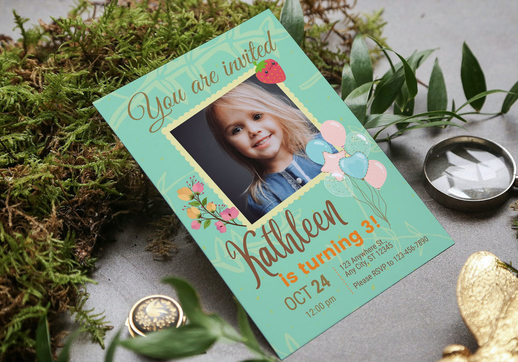 Kids Birthday Party Invitation Template - Toddler, Girls, Kids Digital Invite, Photo Invite, Evite - Balloons