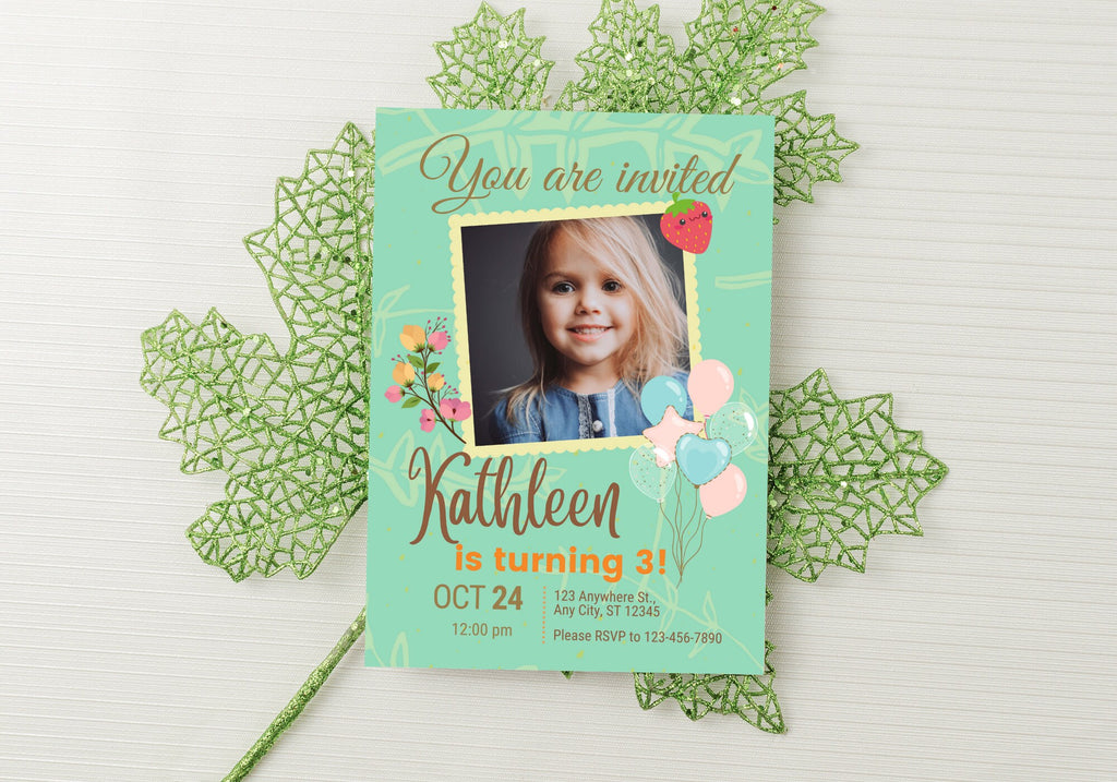 Kids Birthday Party Invitation Template - Toddler, Girls, Kids Digital Invite, Photo Invite, Evite - Balloons
