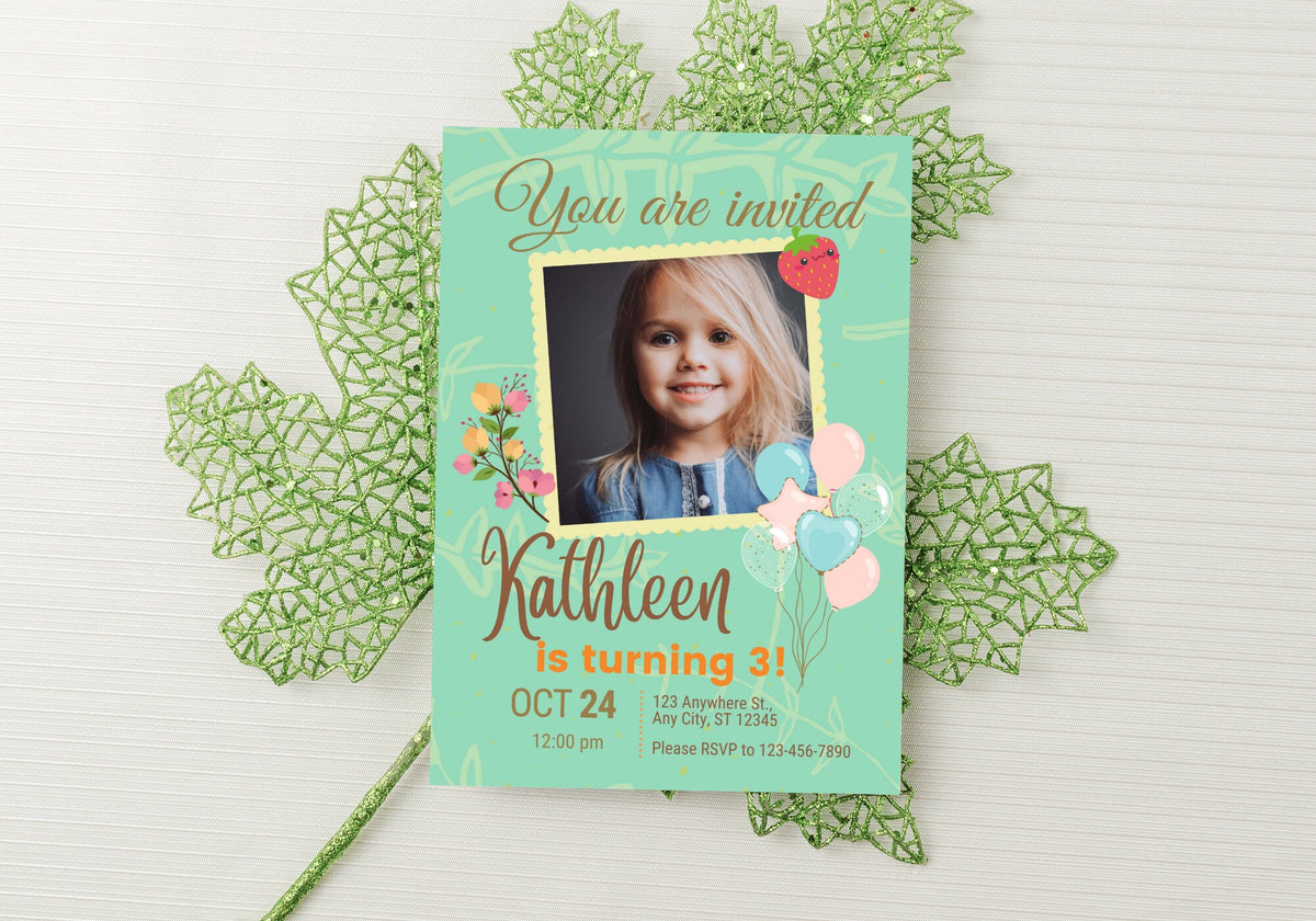 Kids Birthday Party Invitation Template - Toddler, Girls, Kids Digital Invite, Photo Invite, Evite - Balloons