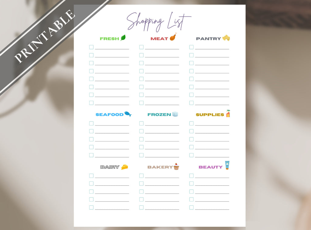 Shopping Grocery List - Printable Groceries List, Simple Shopping List, Note, Section Checklist, Category List. GoodNotes, Free Gift