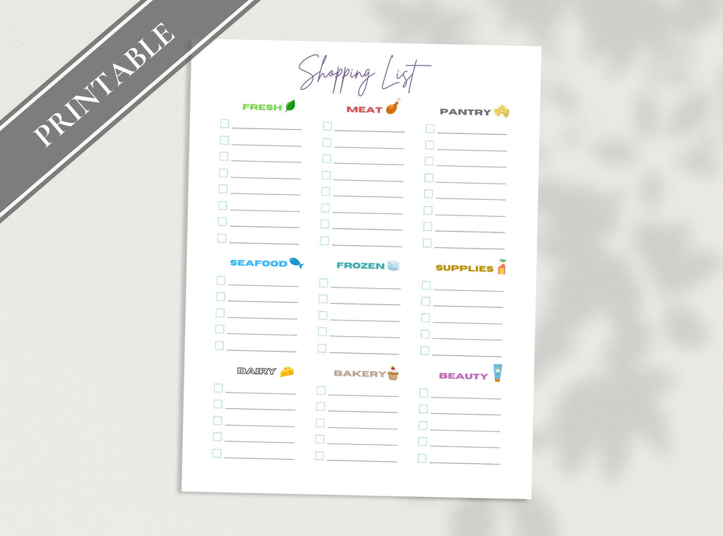 Shopping Grocery List - Printable Groceries List, Simple Shopping List, Note, Section Checklist, Category List. GoodNotes, Free Gift