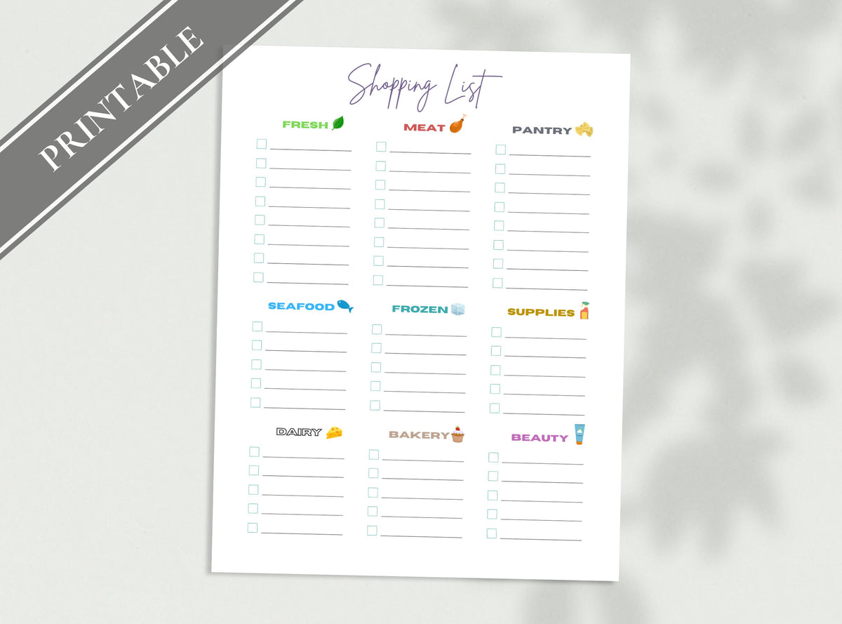 Shopping Grocery List - Printable Groceries List, Simple Shopping List, Note, Section Checklist, Category List. GoodNotes, Free Gift