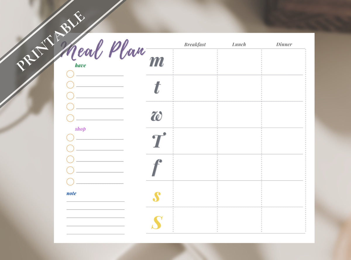 Printable Weekly Meal Planner – Menu & Shopping List