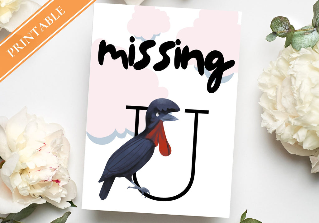 Printable Missing You Greeting Card – Black Bird Design