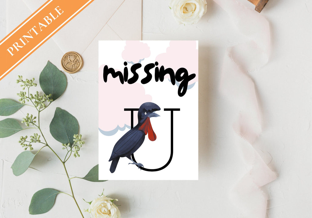 Printable Missing You Greeting Card – Black Bird Design