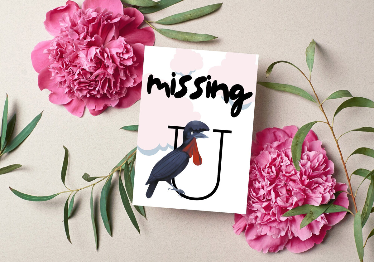 Printable Missing You Greeting Card – Black Bird Design
