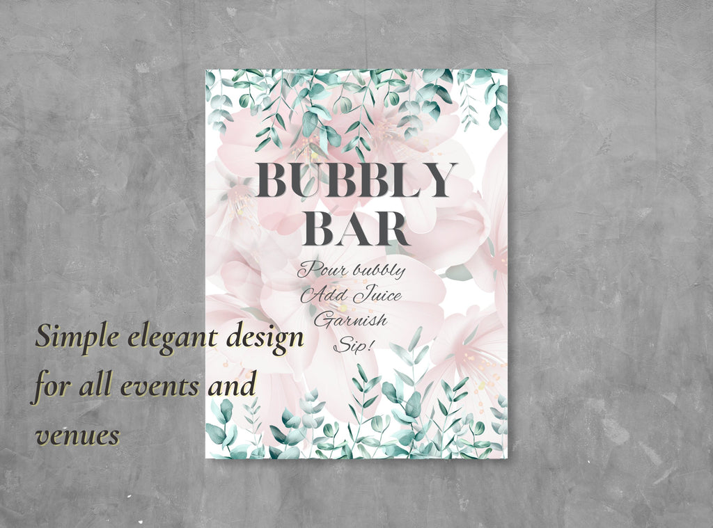 Pink Floral Mimosa Bar Signs – 4 Designs