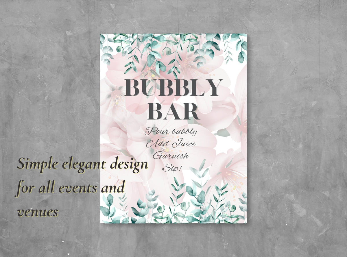 Pink Floral Mimosa Bar Signs – 4 Designs