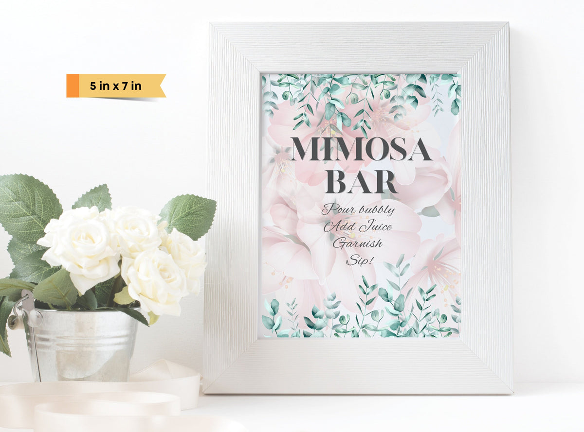 Pink Floral Mimosa Bar Signs – 4 Designs