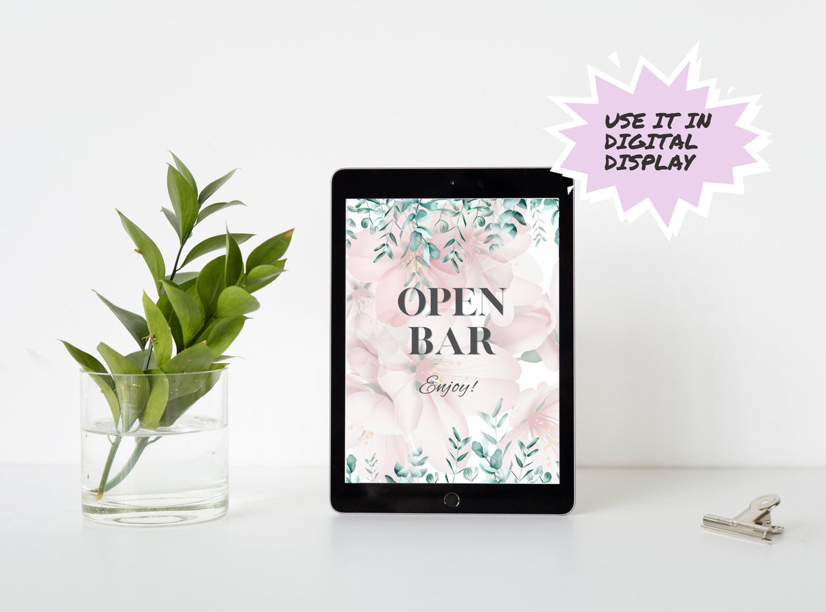 Pink Floral Mimosa Bar Signs – 4 Designs