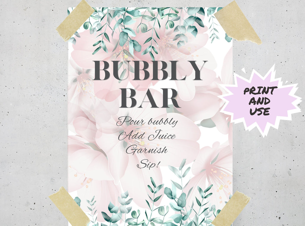 Pink Floral Mimosa Bar Signs – 4 Designs