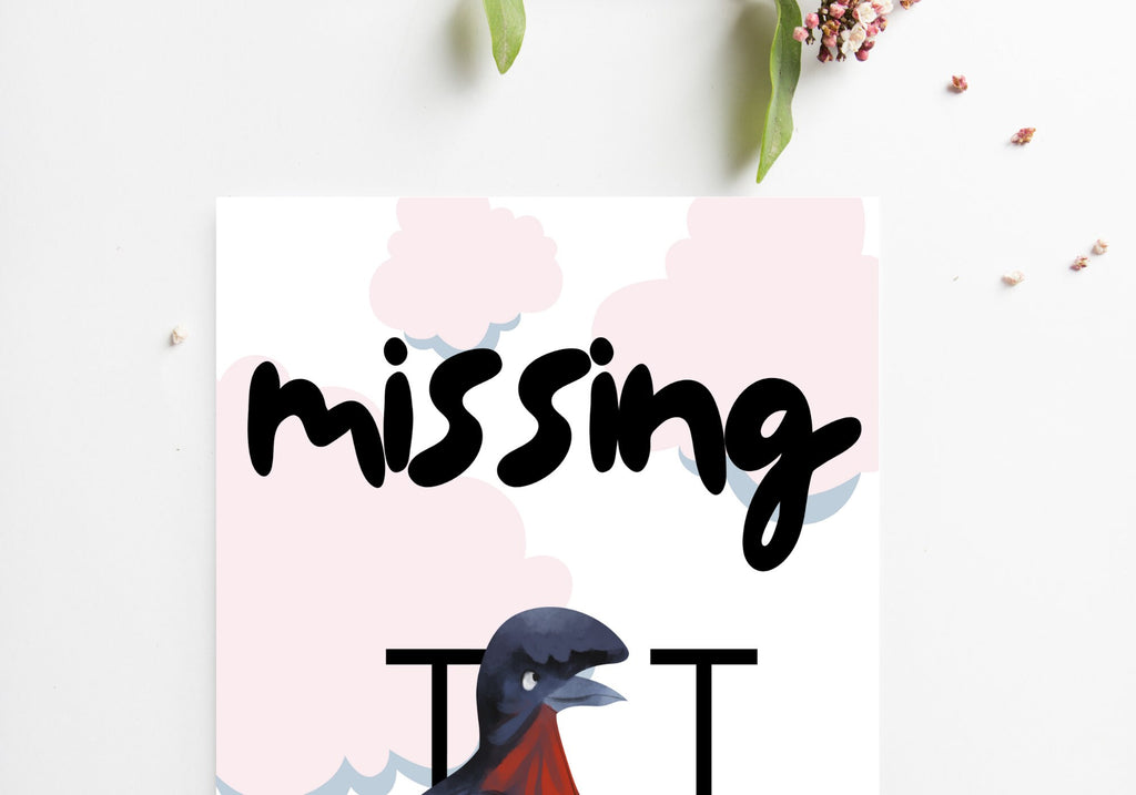 Printable Missing You Greeting Card – Black Bird Design