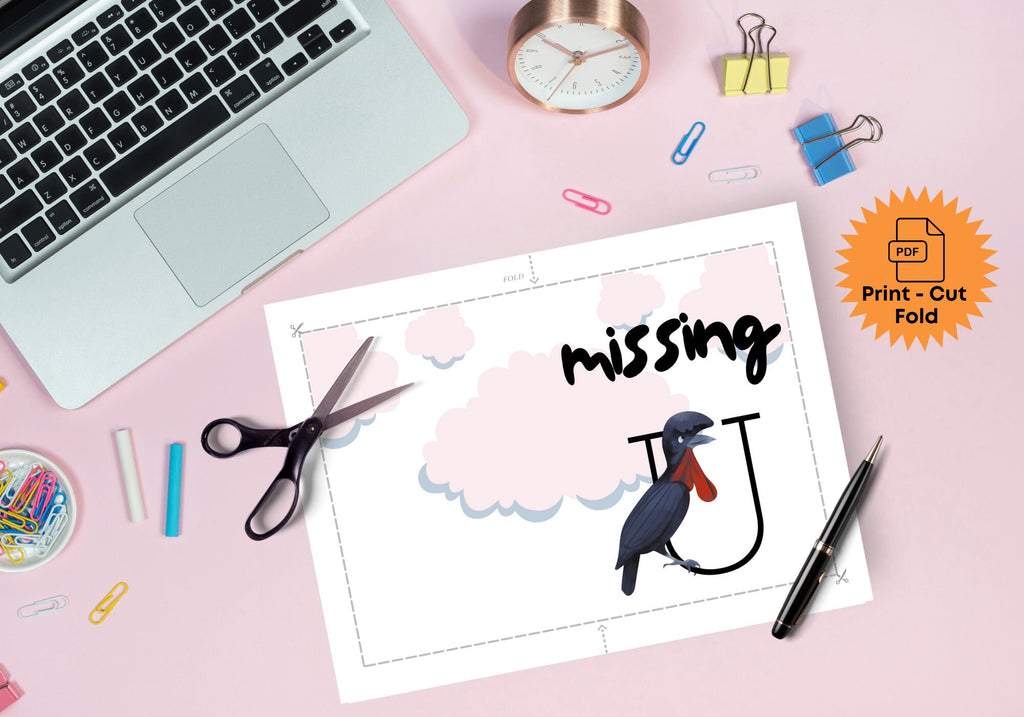 Printable Missing You Greeting Card – Black Bird Design