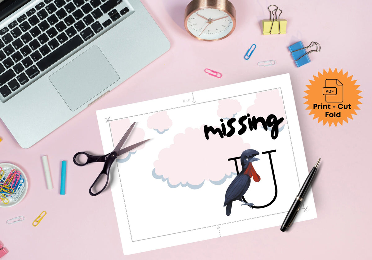 Printable Missing You Greeting Card – Black Bird Design