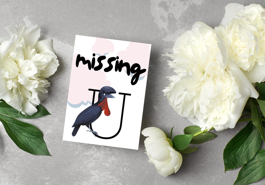 Printable Missing You Greeting Card – Black Bird Design