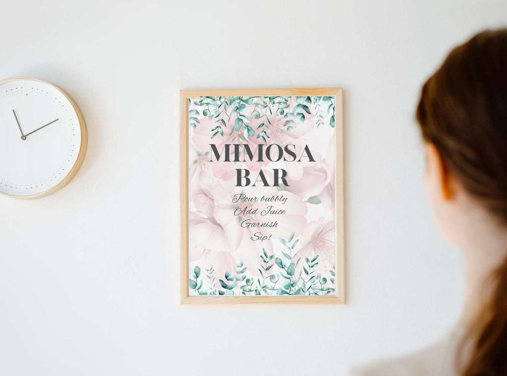 Pink Floral Mimosa Bar Signs – 4 Designs