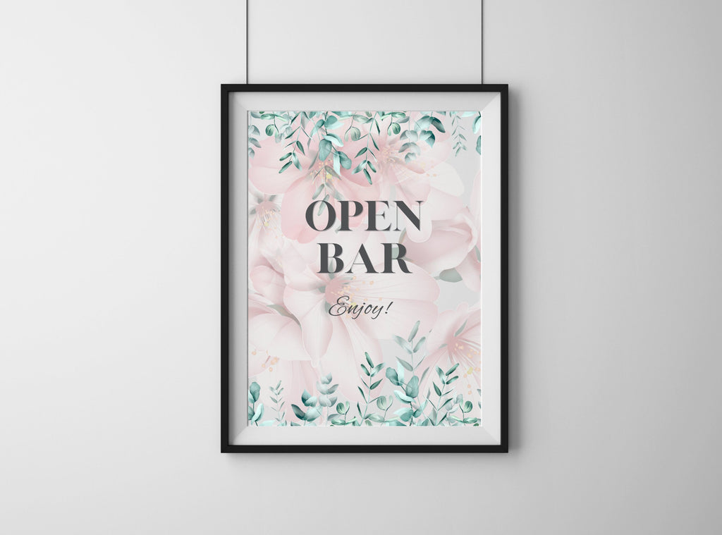 Pink Floral Mimosa Bar Signs – 4 Designs