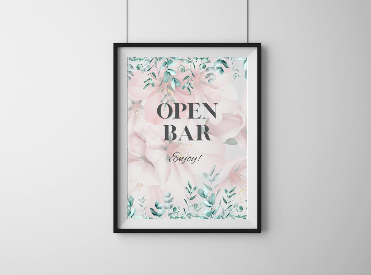 Pink Floral Mimosa Bar Signs – 4 Designs