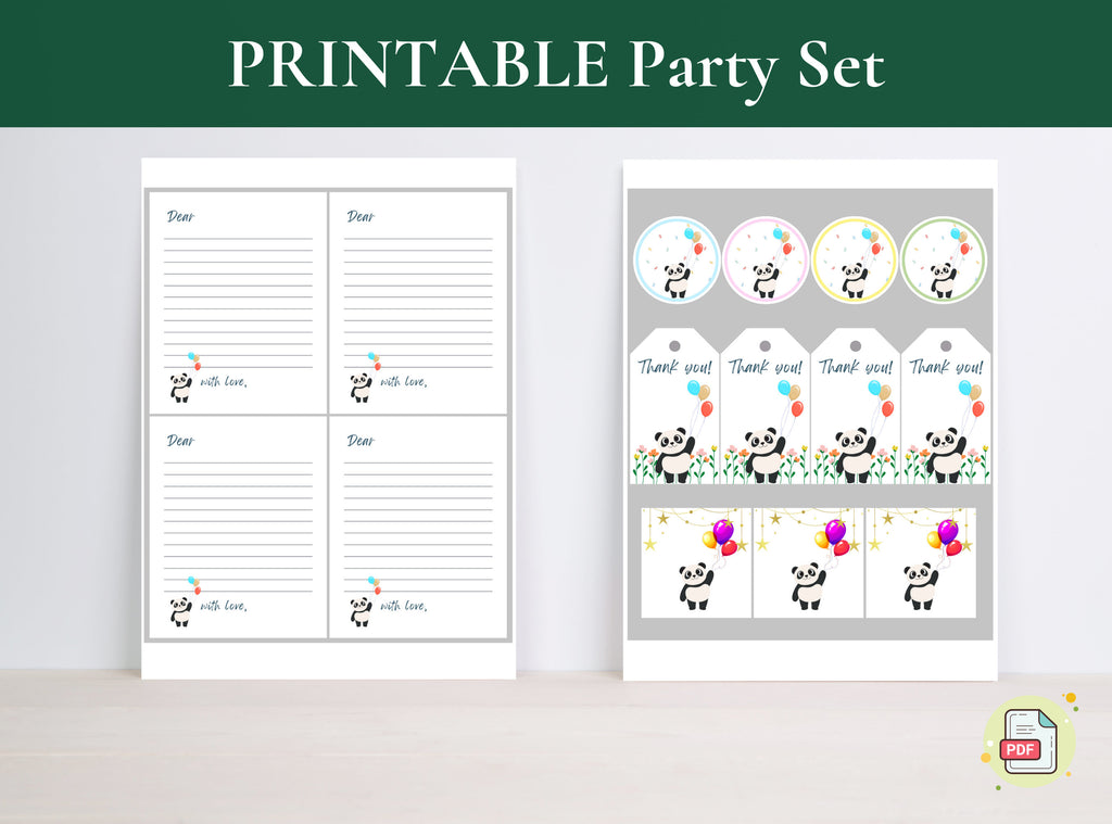 Kids Birthday Panda Party Set Printable Bundle - Welcome Sign, Time Capsule, Gift Table, Thank You Tags, Cup Cake Topper, | Happy Panda