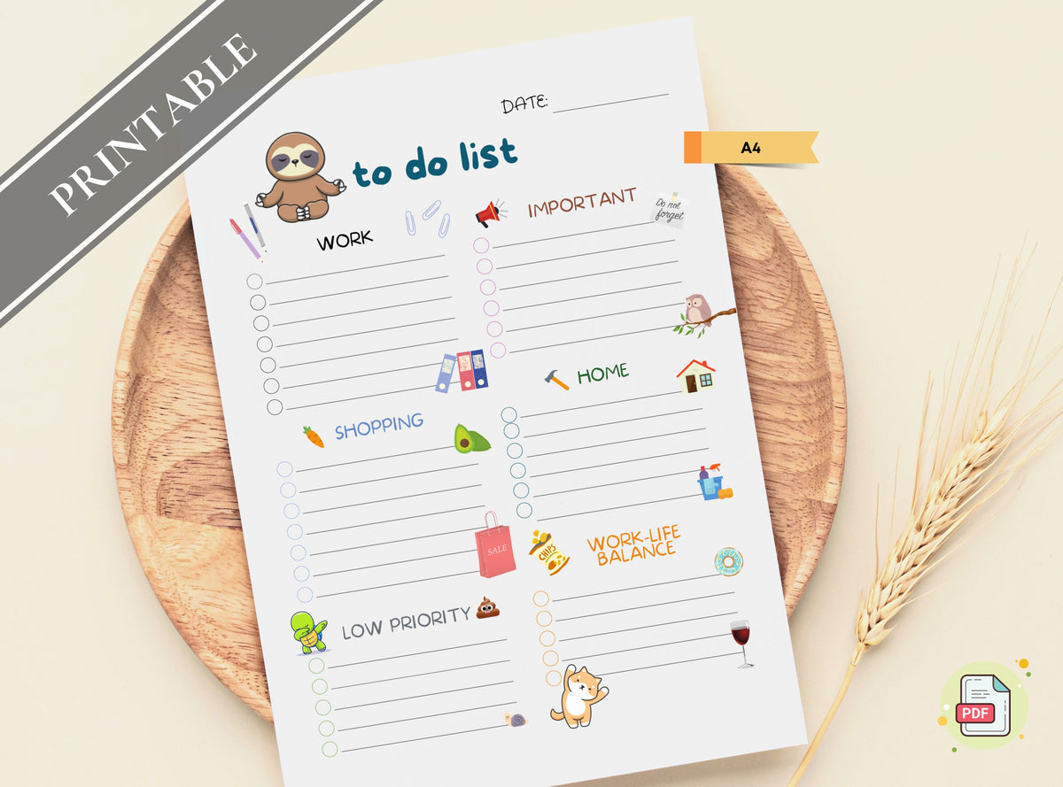 Funny Sloth To-Do List Printable