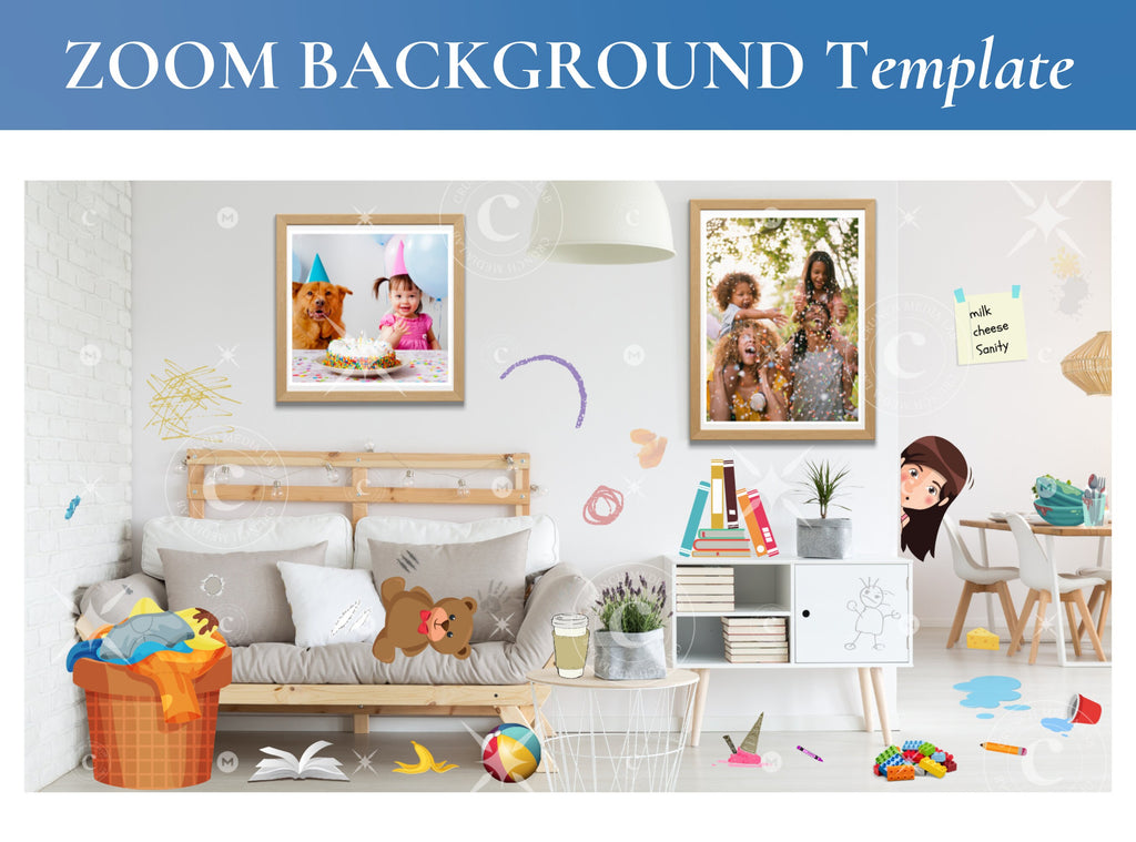 Funny Messy Kids’ Room Zoom Background Template