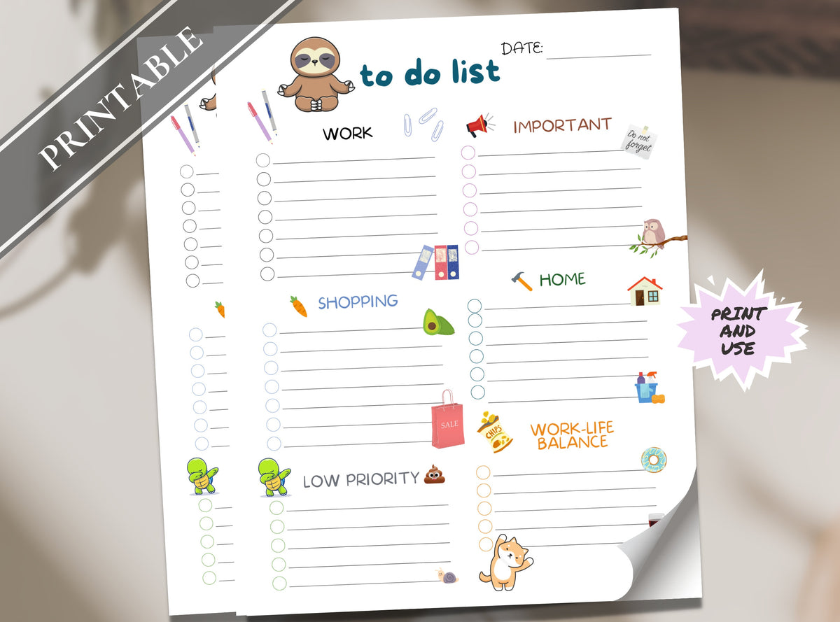 Funny Sloth To-Do List Printable