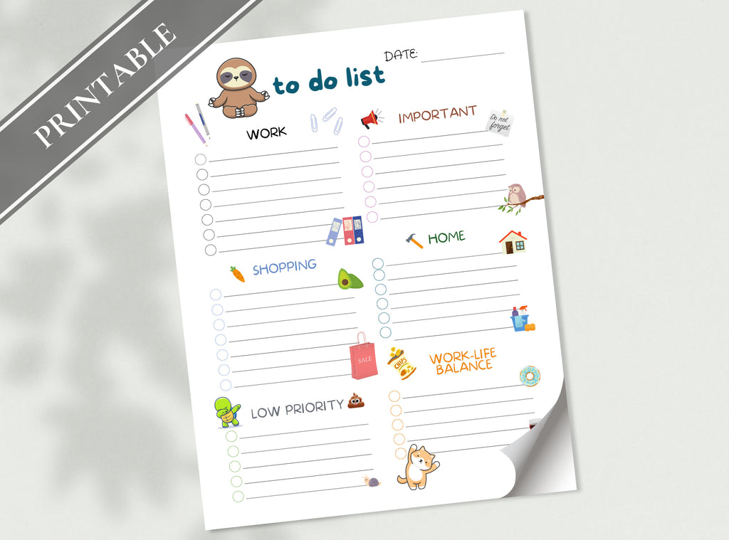Funny Sloth To-Do List Printable